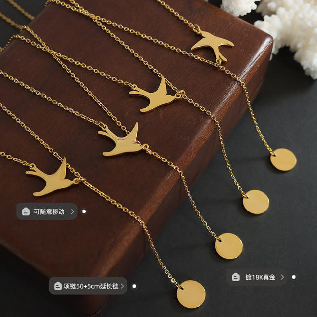 Korean fashion swallow lariet necklace stainless steel necklace