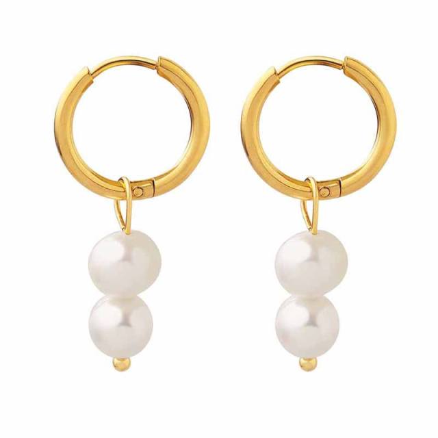 INS easy match pearl pendant stainless steel earrings