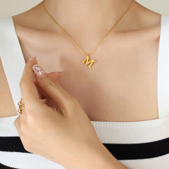 M letter pendant stainless steel necklace