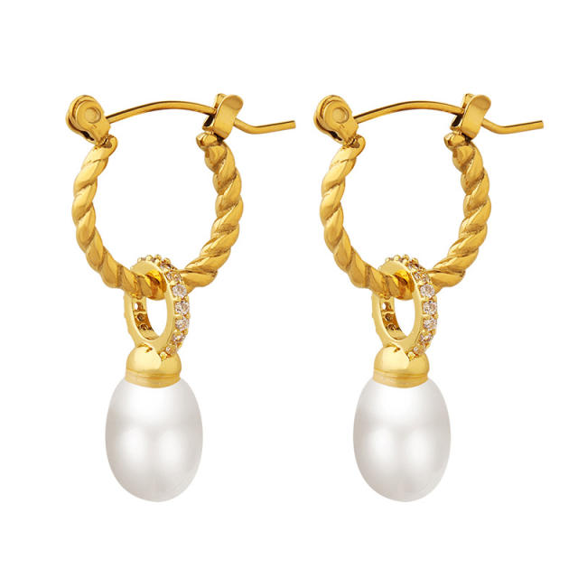 INS pearl pendant stainless steel earrings
