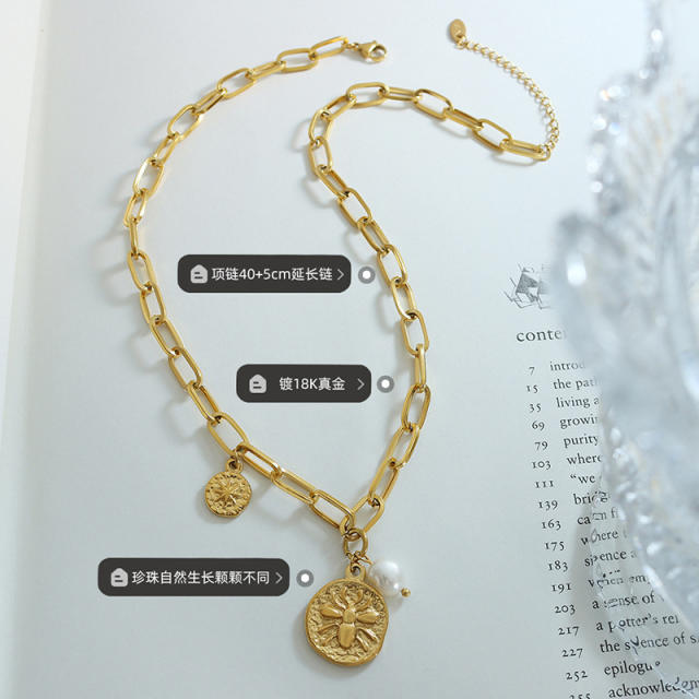 INS hiphop coin pendant stainless steel necklace chain necklace