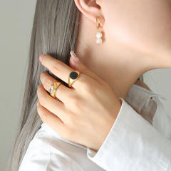 INS easy match pearl pendant stainless steel earrings