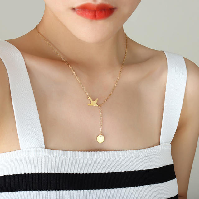 Korean fashion swallow lariet necklace stainless steel necklace