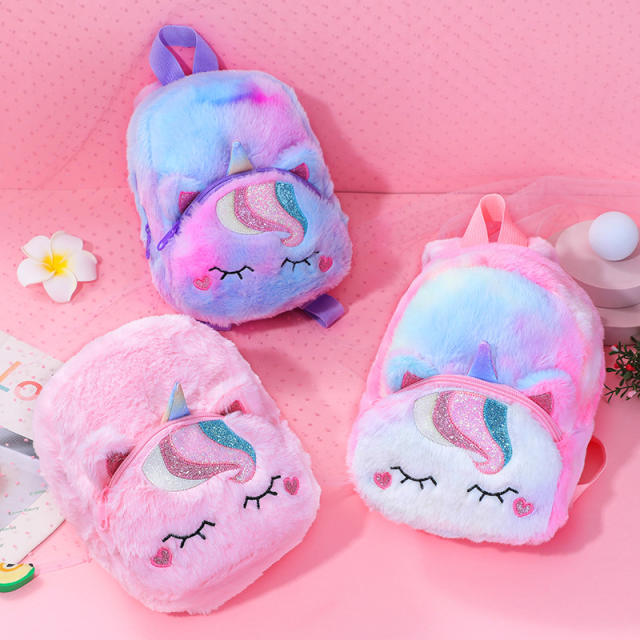 Cute fluffy unicorn design baby girl backpack