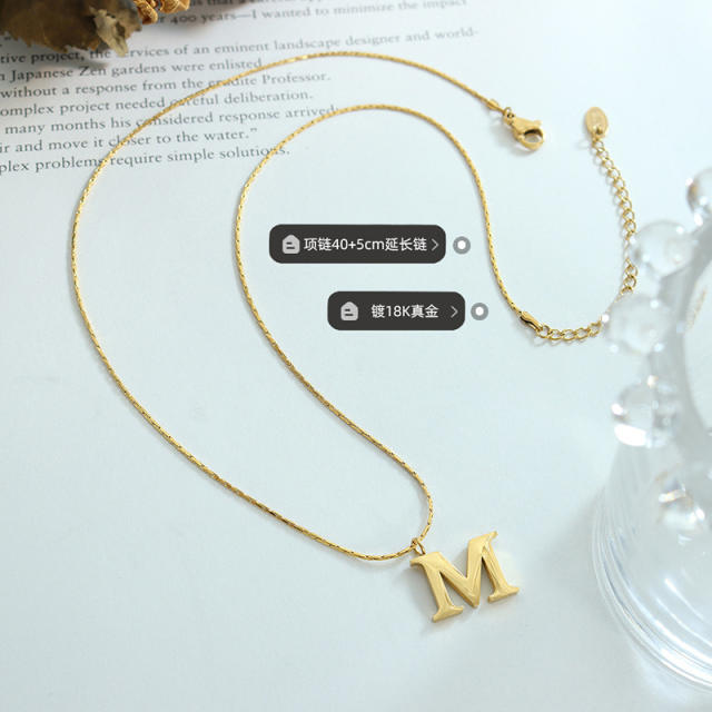 M letter pendant stainless steel necklace
