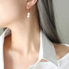 INS easy match pearl pendant stainless steel earrings