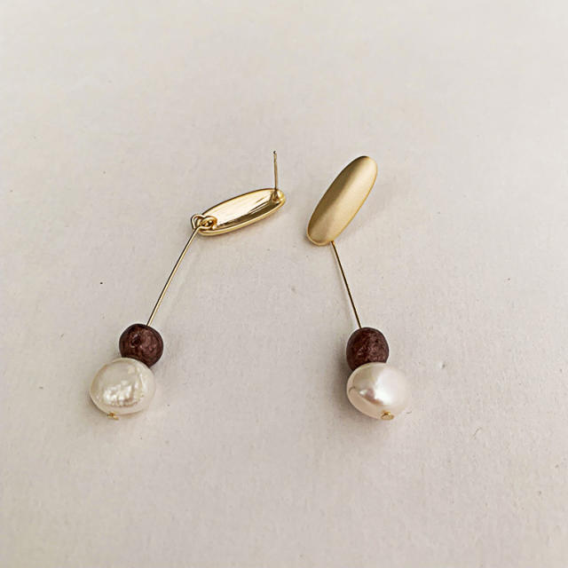 Korean fashion natural pearl long earrings
