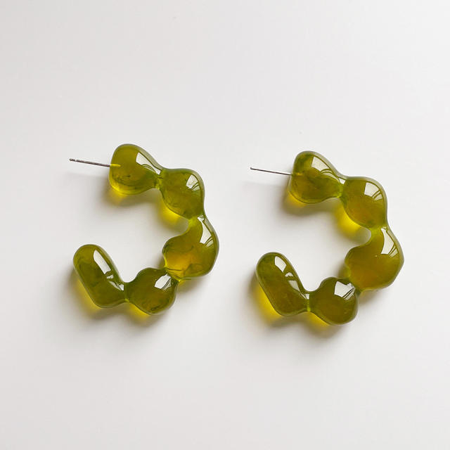 925 needle colorful resin beads open hoop earrings