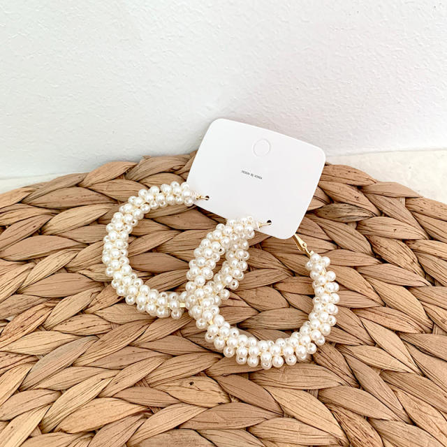 Korean fashion pearl beads hoop earrings