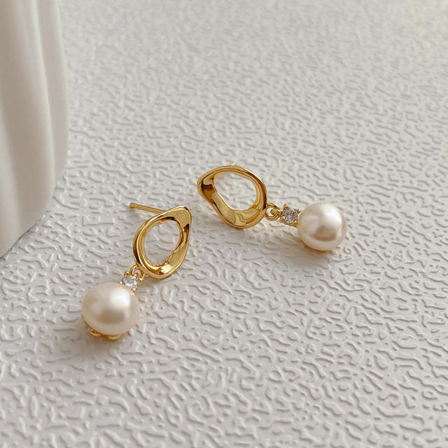 14K pearl real gold plated earrings