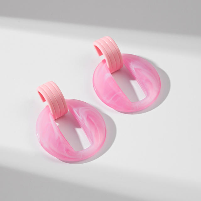 925 needle sweet pink color acrylic geometic earrings