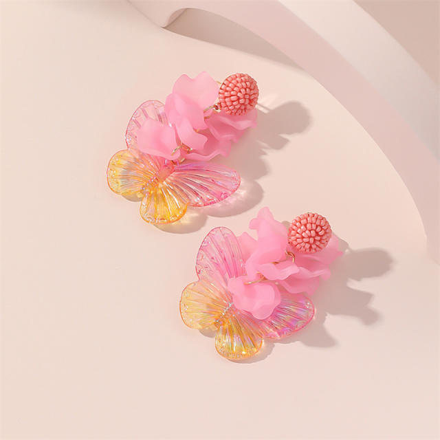 Boho pink color butterfly earrings