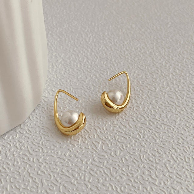 14K real gold plated pearl earrings