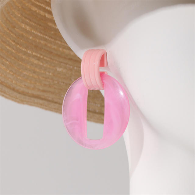 925 needle sweet pink color acrylic geometic earrings