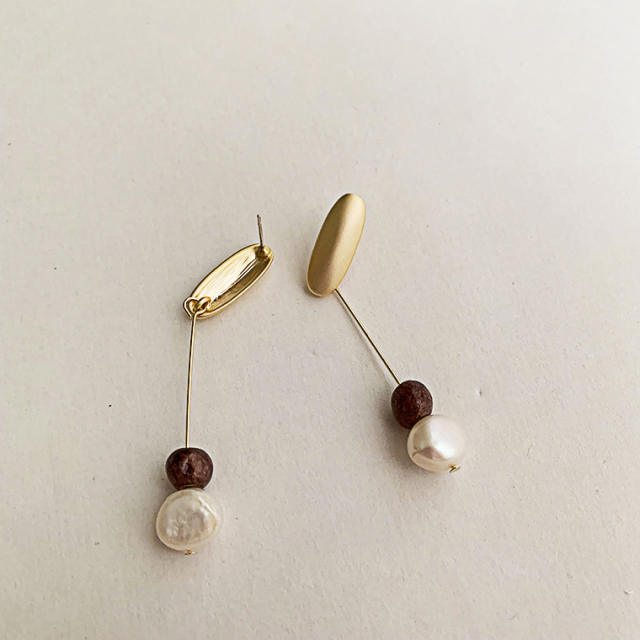 Korean fashion natural pearl long earrings