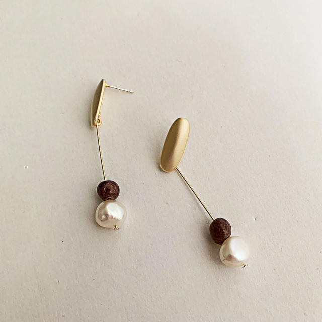 Korean fashion natural pearl long earrings