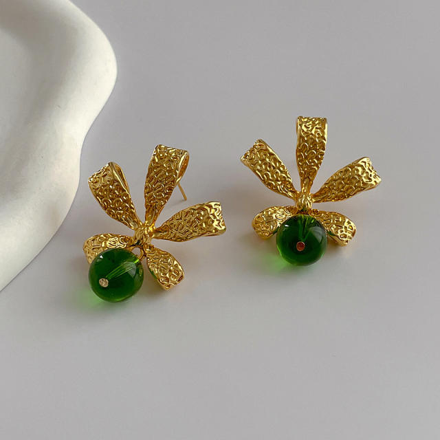 925 needle real gold plated flower earrings