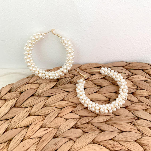 Korean fashion pearl beads hoop earrings