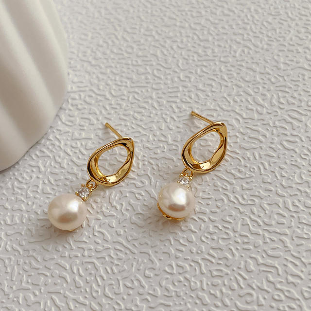 14K pearl real gold plated earrings