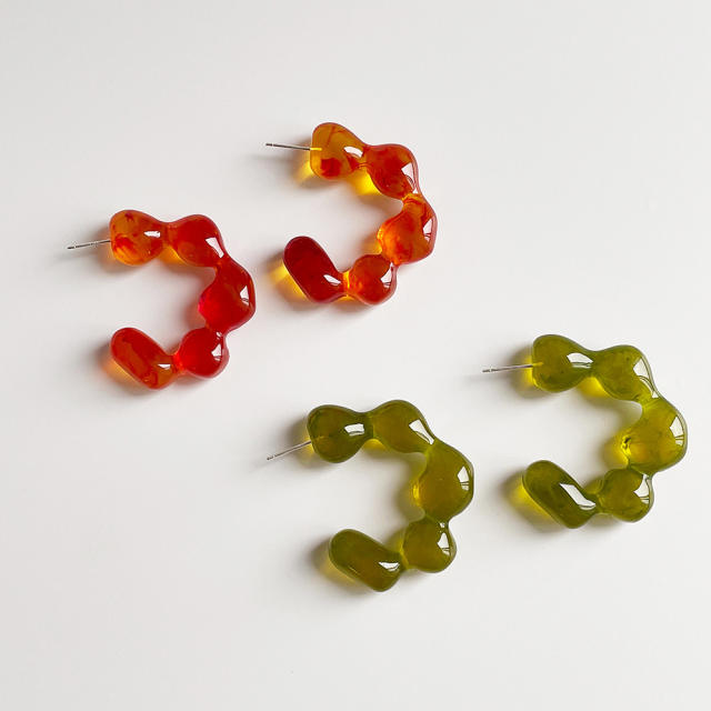 925 needle colorful resin beads open hoop earrings