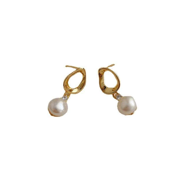 14K pearl real gold plated earrings