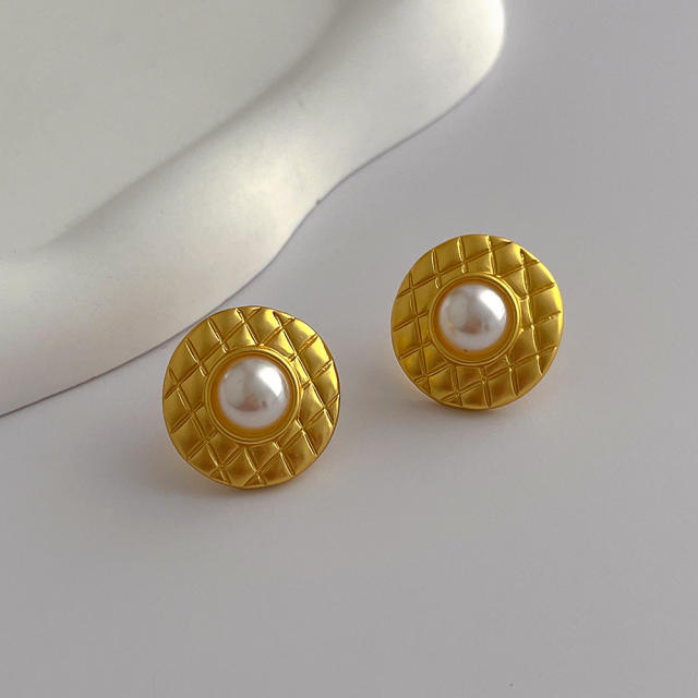 925 needle vintage real gold plated round ear studs