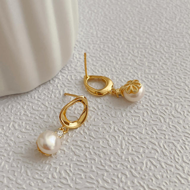 14K pearl real gold plated earrings