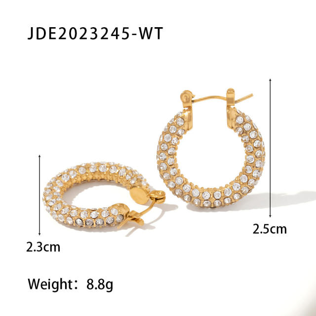 18K color cubic zircon setting stainless steel earrings hoop earrings