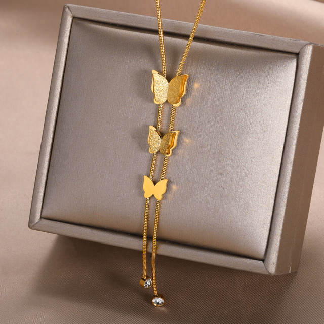 18K Three butterfly stainless steel necklace