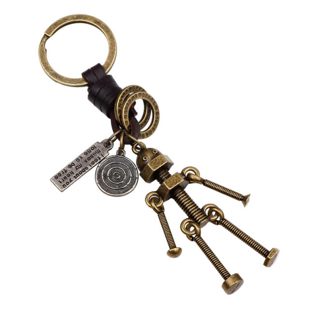 Vintage metal robot keychain for men