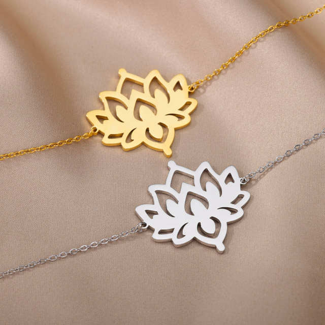 18K hollow out lotus stainless steel anklet