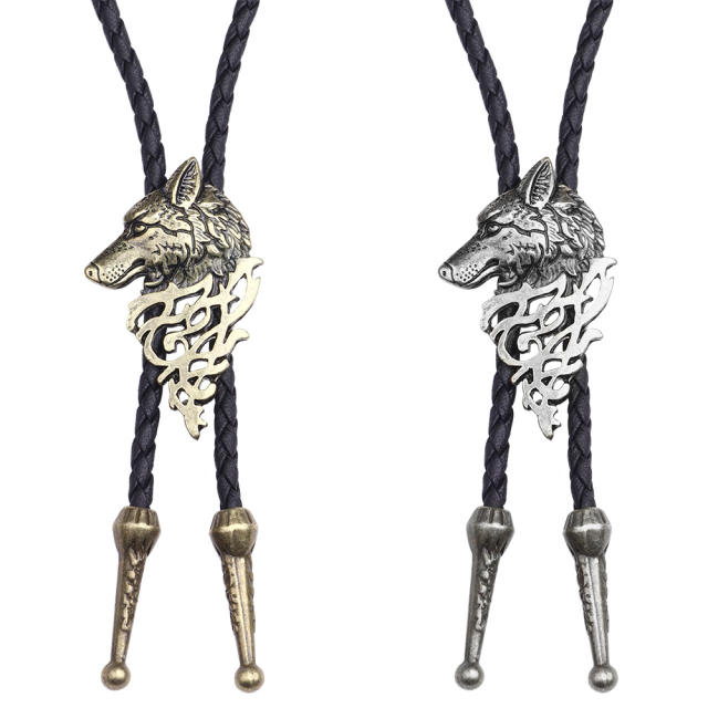 Personality wolf punk bolo tie necklace