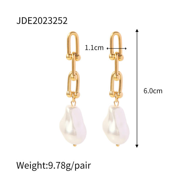 18K water pearl charm stainless steel earrings