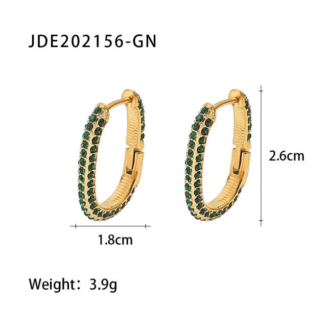 18K color cubic zircon setting stainless steel earrings hoop earrings