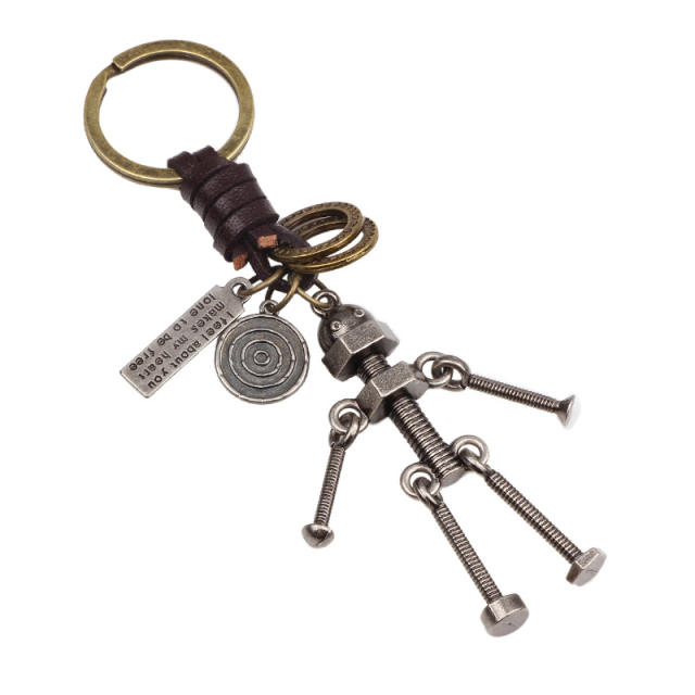 Vintage metal robot keychain for men