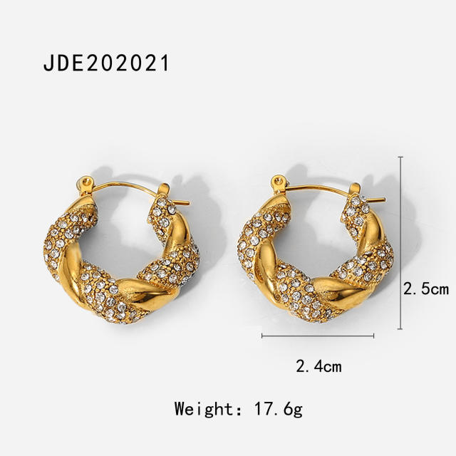 18K color cubic zircon setting stainless steel earrings hoop earrings