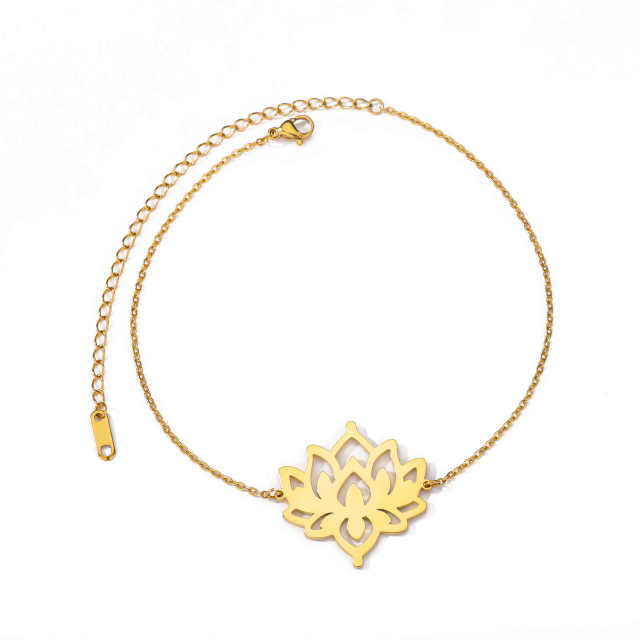 18K hollow out lotus stainless steel anklet