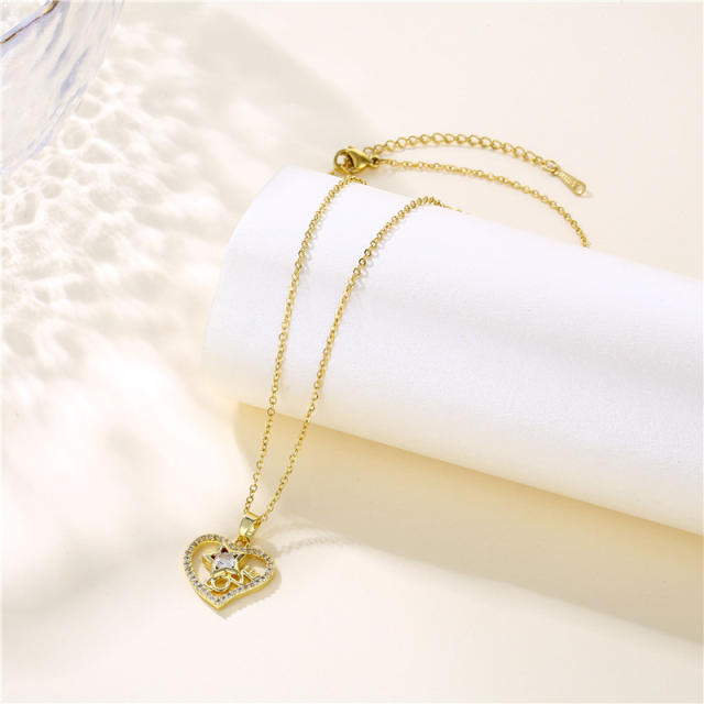 Love letter heart pendant stainless steel necklace(copper pendant)