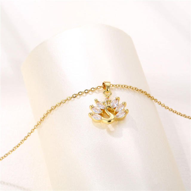 Korean fashion diamond peacock pendant stainless steel necklace(copper pendant)