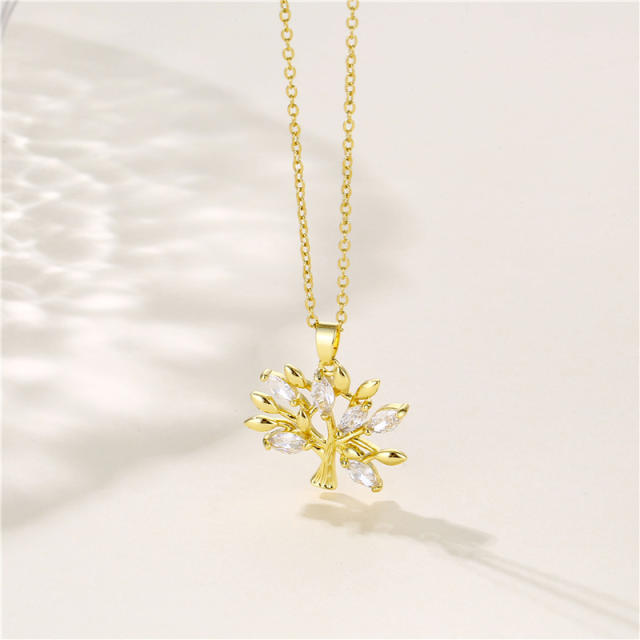 Creative diamond life tree pendant stainless steel necklace(copper pendant)