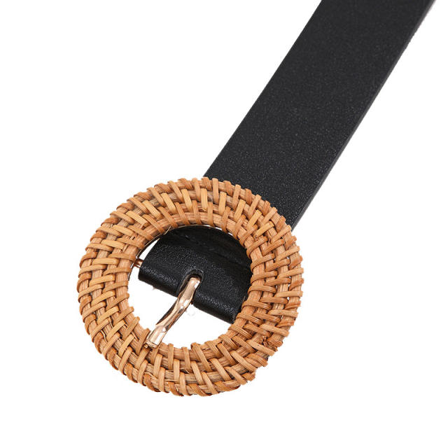 Korean fashion ins black color straw buckle belt