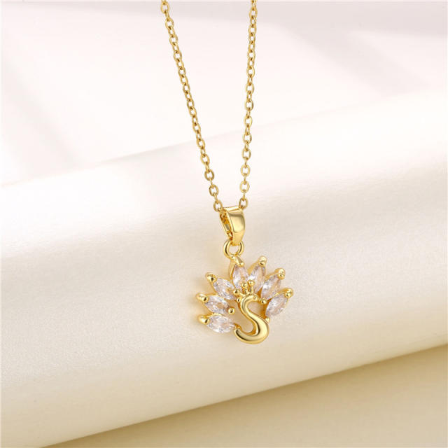 Korean fashion diamond peacock pendant stainless steel necklace(copper pendant)