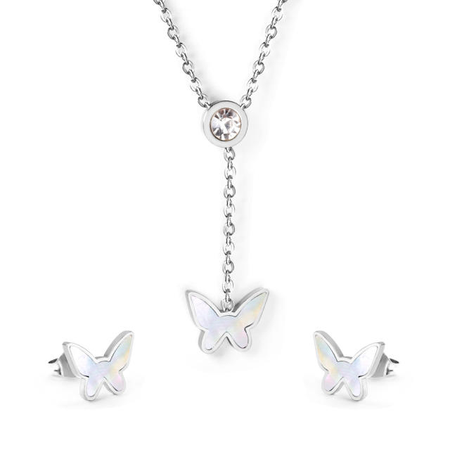 Korean fashion butterfly stainless steel necklace set