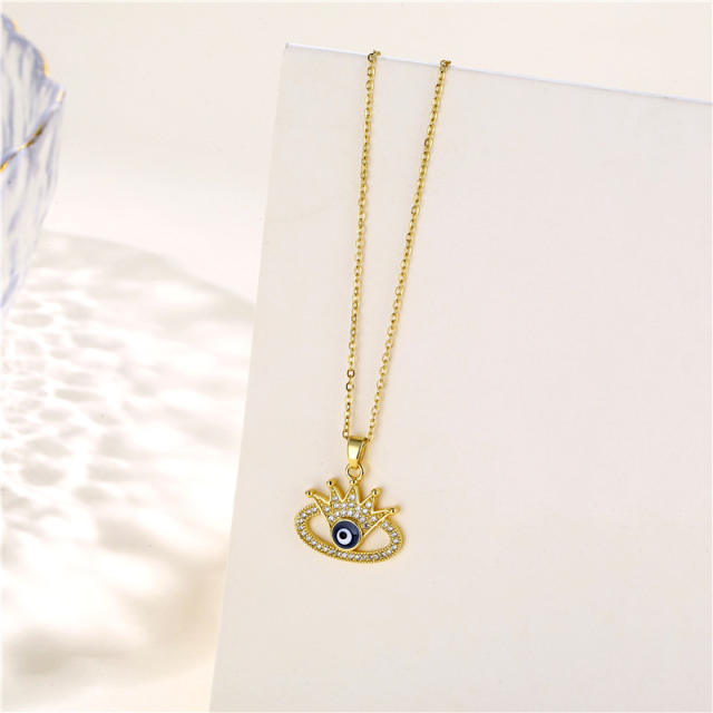 Enamel evil eye pendant stainless steel necklace(copper pendant)