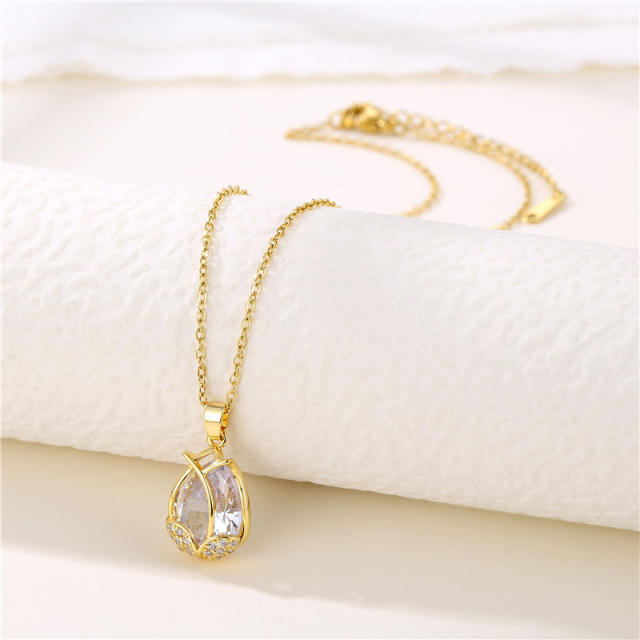 Cubic zircon drop pendant stainless steel necklace(copper pendant)