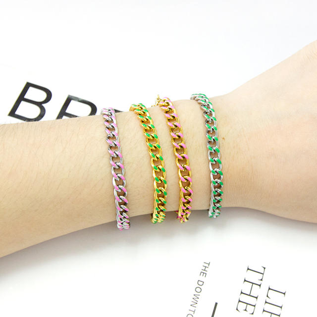 6mm colorful stainless steel bracelet cuban chain bracelet
