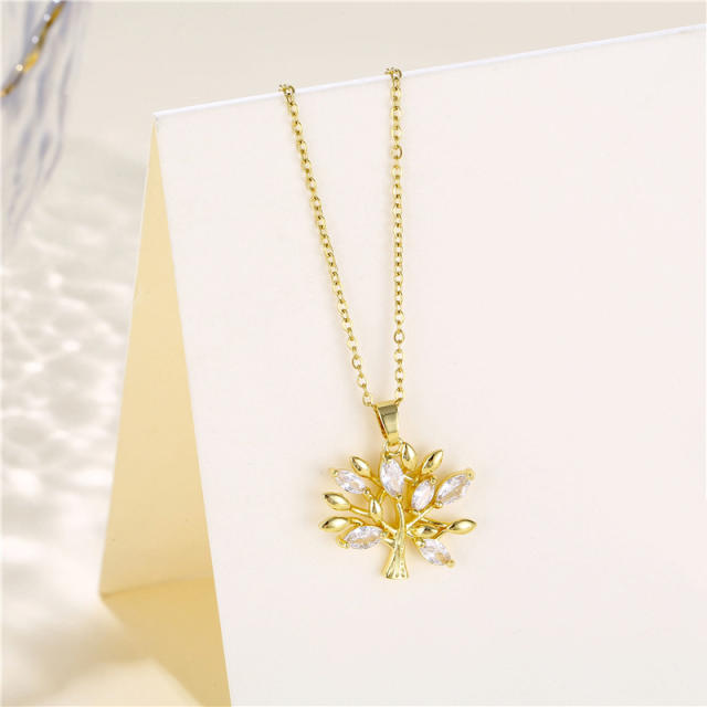 Creative diamond life tree pendant stainless steel necklace(copper pendant)