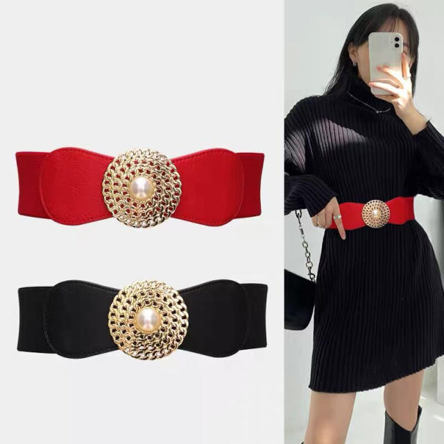 Vintage round shape buckle elastic women corset belt