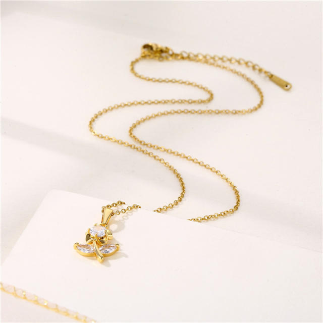 Real gold plated diamond flower pendant stainless steel necklace(copper pendant)