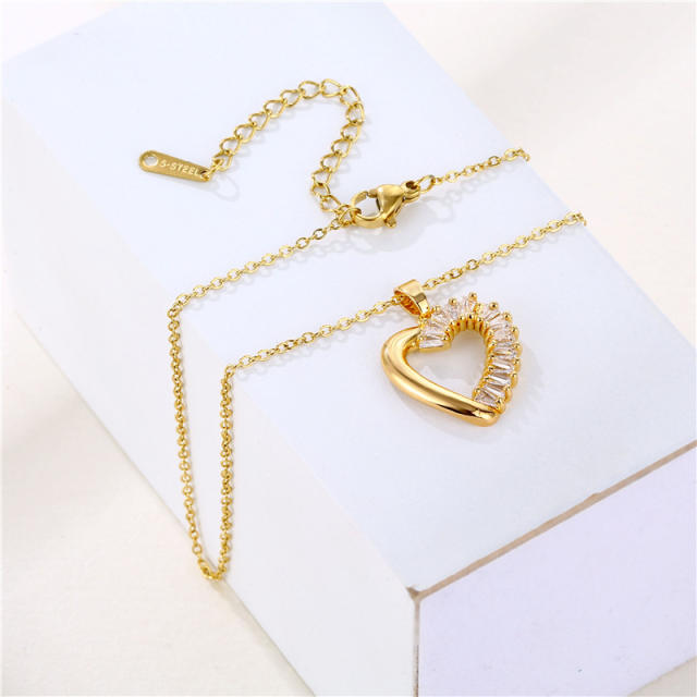 Korean fashion hollow heart diamond pendant stainless steel necklace(copper pendant)